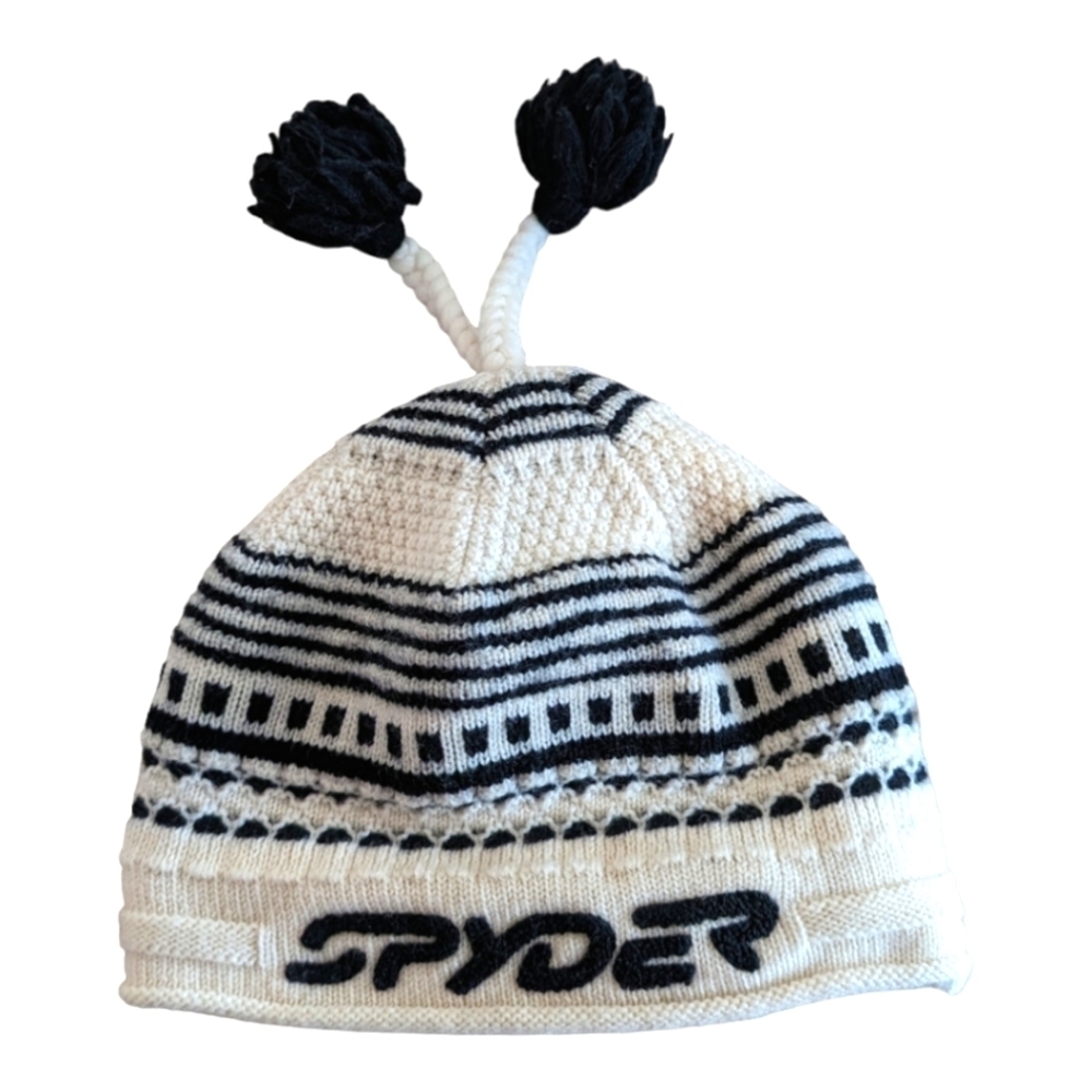 Spyder B&W Logoed Wool Lined Tassel Hat One Size Spellout